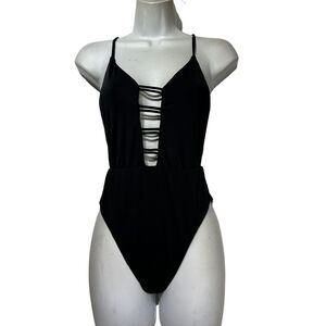 The Bikini Lab Black One Piece Ruched Cheeky Swimsuit Size S